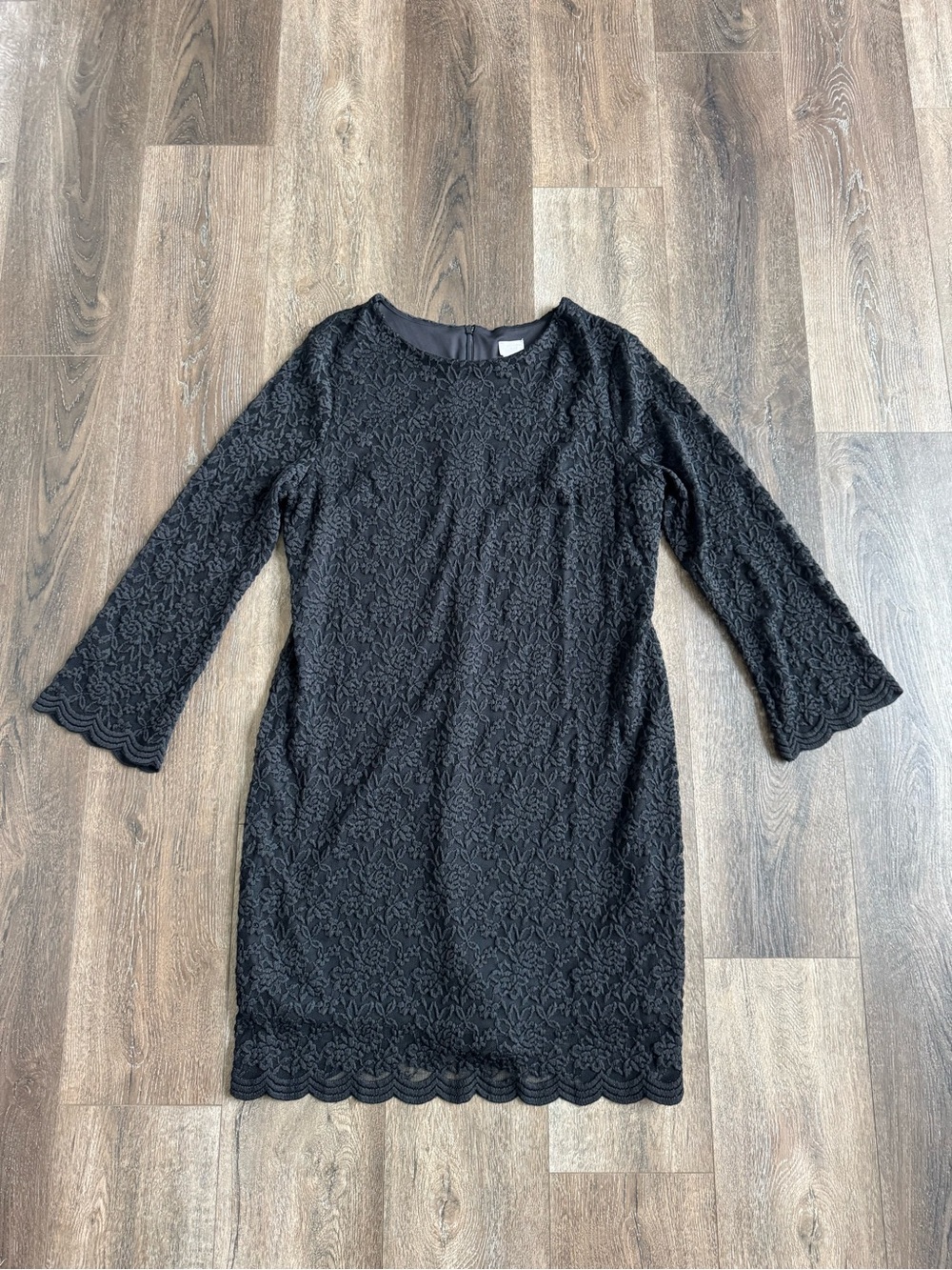 Chico's Black Lace Shift Dress with Scalloped Trim